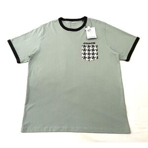 NEW Coach Houndstooth Pocket T Shirt XL Green Logo Embroidered Short Sleeve